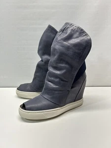 Gabriella Michel Damen Blau Leder Sneaker Boots Peeptoe Verdeckter Keilabsatz Gr. 37 - Bild 1 von 20