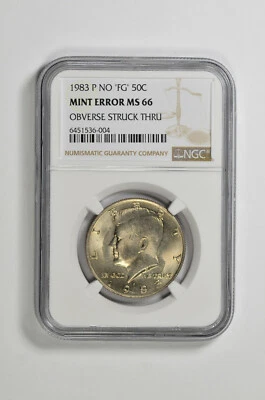 1983 P No "FG" 50C Kennedy Half Dollar NGC Mint Error MS 66 Obverse Struck Thru - Image 1 of 2