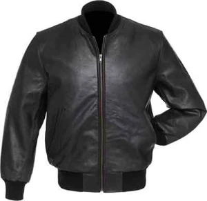 Varsity Original BLACK Real Leather Jacket - Picture 1 of 12