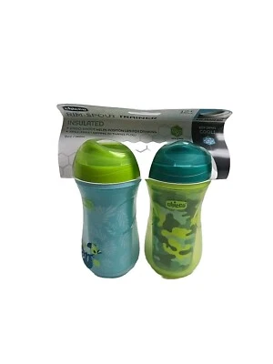 Chicco Aislado Borde Boño Entrenador Libre de Derrames Bebé Taza 9oz Juego de 2, NUEVO Foto 1 de 2