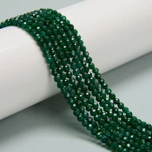 Emerald Green Color Dyed Jade Faceted Round Beads Size 2mm 3mm 15.5'' Strand - Picture 1 of 2