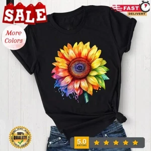 Sunflower Tie Dye Shirt-Tie Dye Shirts for Women-Tie Dye Shirts-Rainbow Sunfl.. - Picture 1 of 6