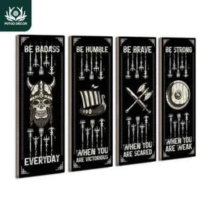 4er SET Wikinger Motivation Spruch Holz Schild Wand-Deko Wandbild Thor Berserker - Bild 1 von 6