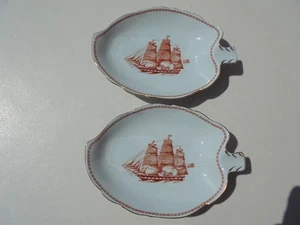 Pair Spode Trade Winds Red Leaf Bowls Dishes White Diamond Lines Excellent - Picture 1 of 6