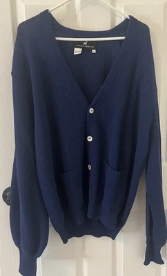 Peruvian Connection Alpaca Cardigan Sweater Navy V-Neck Pockets Mens Size Large - Image 1 of 4
