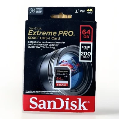 SanDisk 32GB 64GB 128GB 256GB Extreme PRO SDXC UHS-I V30 4K U3 Class 10 SD Card - Image 1 of 2