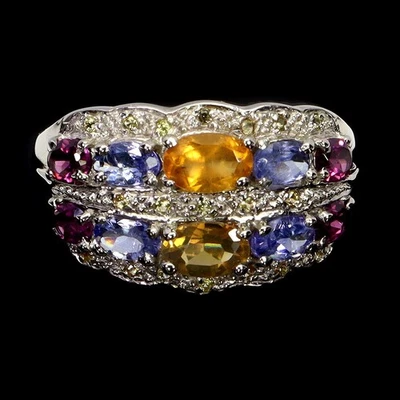 Anello in argento sterling 925 ovale zaffiro citrino tanzanite pietra... - Immagine 1 di 4