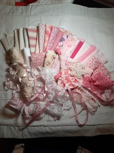 Slow Stitch Vintage Linen Kit Pink Embroidery Lace Floss Scrap Craft - Picture 1 of 9