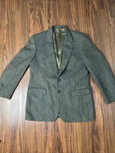 Marks & Spencer Men’s 44L Green Herringbone Pure New Wool 2 Button Tweed Blazer - Picture 1 of 12