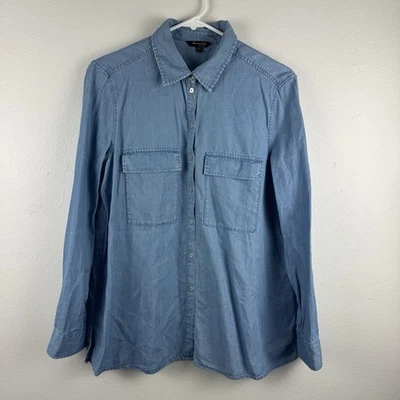 MASSIMO DUTTI Mujer Manga Larga Botón Delantero Camisa Top Azul - TALLA 8 Foto 1 de 4