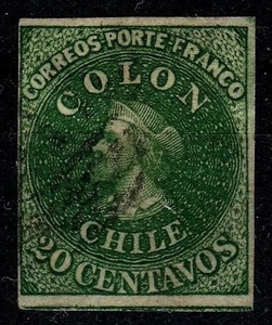 Chile 1861-1862 Yv 10 Última impresión Londres Colón 4 márgenes - sin envío a EE. UU. - Imagen 1 de 2