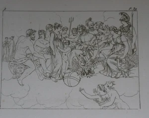 ancienne gravure mythologie d'apres RAPHAEL VENUS CUPIDON ZEUS PSYCHE XIXe - Imagen 1 de 2