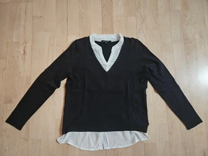 Comma Damen 2in1 Bluse Feinstrickpullover langarm 38 S blau weiß - Bild 1 von 5