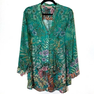 Weiche Umrandung Tunika Top Damen groß grün türkis halbtransparent Blumen Boho - Bild 1 von 15