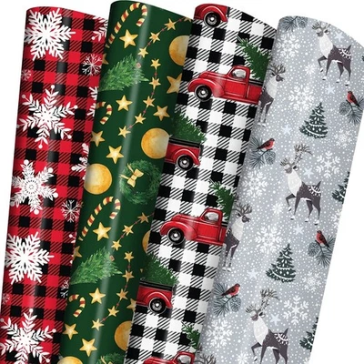 GIOLNIAY 6 Jumbo Christmas Gift Wrapping Paper Roll Xmas Wrap For Holiday