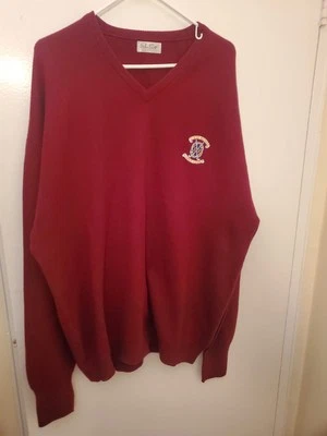 Vintage Peter Scott Lammwolle Rot Pullover Herren 48 Golfschläger Bestickt - Bild 1 von 4