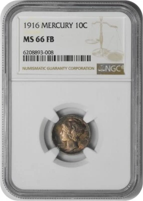 1916 Mercury Silver Dime MS66FB NGC - Image 1 of 2