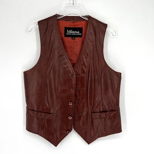 Vintage Wilsons Leather Vest Mens 38 Brown Western Cowboy Button Front - Picture 1 of 7