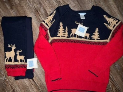 NWT Janie And Jack Christmas cabin reindeer sweater+scarf size 5 - Image 1 of 4