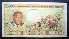 MADAGASCAR ~ 5000 FRANCS 1966 v/f.