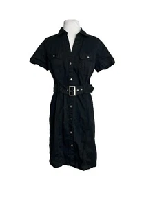 Apt 9 Womens Shirt Dress Size 8 Black Belted Button Front Short Sleeve - Picture 1 of 5