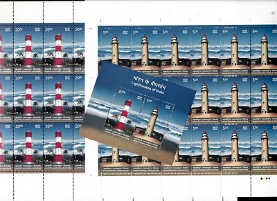 India - "LIGHTHOUSES OF INDIA" Set of 2 MNH Full Sheets + MS 2012 ! - Image 1 of 4