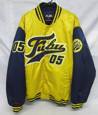 Abrigo Chaqueta Bombardero Universitario Vintage FUBU 05 Amarillo/Azul Hip Hop Para Hombre Talla XXL Foto 1 de 4
