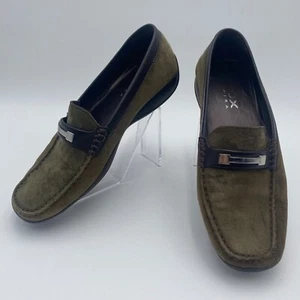 Geox Respira Suede Leather Loafers Womens US 7 Horse Bit Green Comfort Shoes - Picture 1 of 12