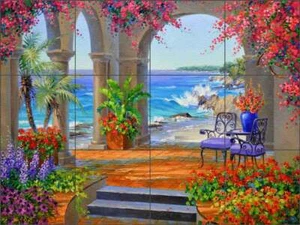 Seascape Glass Tile Backsplash Mikki Senkarik Art Wall Floor Mural MSA228 - Picture 1 of 4