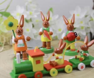 GISELA GRAHAM EASTER PAINTED WOOD BUNNY TRAIN WITH BUNNIES DECORATION - Picture 1 of 4