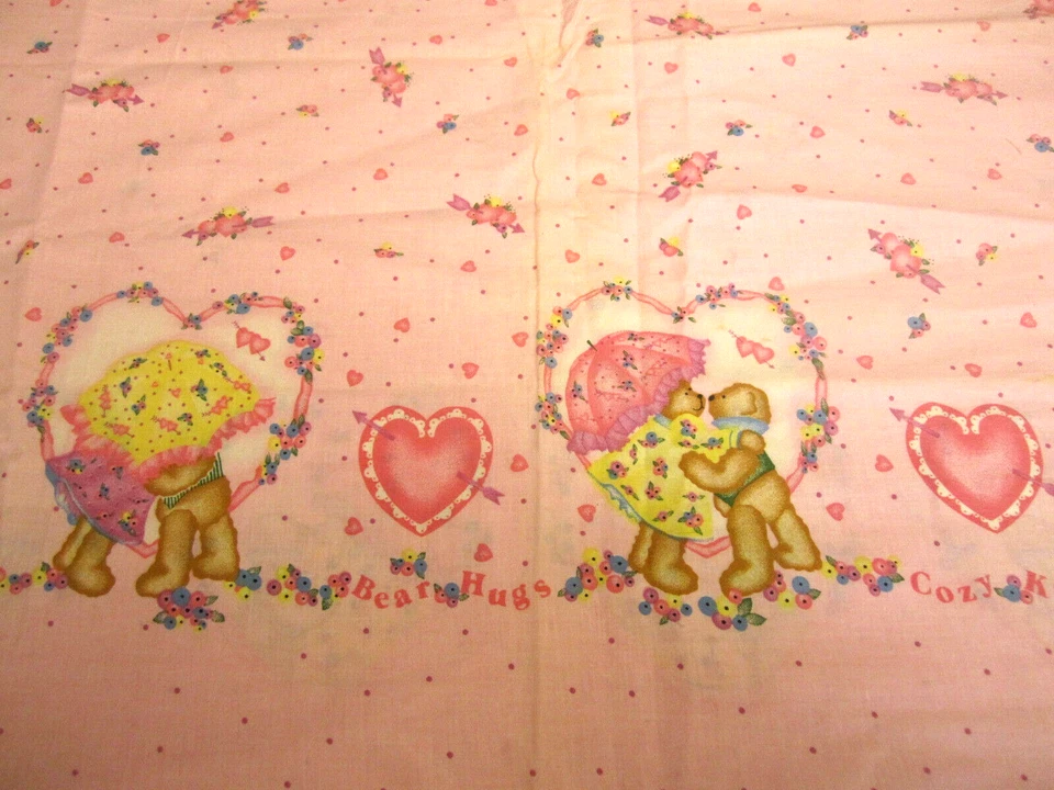 Cotton Fabric Vtg 1998 Daisy Kingdom Bear Hugs Border & Hearts Pink 1yd 30" x 44 - Image 1 of 4