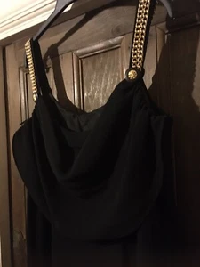 STUNNING VINTAGE DESIGNER FRANK USHER BLACK EVENING DRESS -SIZE 16, SLEEVELESS - Picture 1 of 11