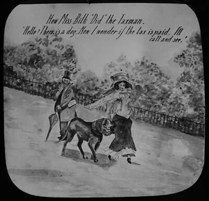 Magic Lantern Slide Set HOW MISS BILK DID THE TAXMAN C1910 DOG TAX COMIC TALE - Picture 1 of 12
