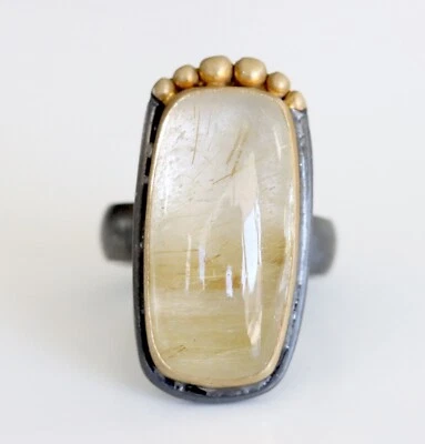 925 sterling silver Huge rutilated quartz ring  Size 6 Crown Ring - Изображение 1 из 4