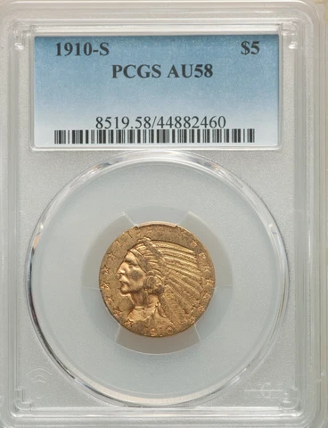 1910-S INDIAN HEAD $5 HALF EAGLE GOLD PCGS AU58 Cover