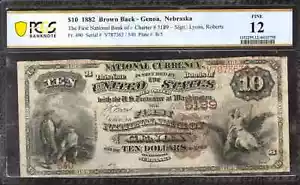 1882 BB $10 FIRST NATIONAL BANKNOTE CURRENCY GENOA NEBRASKA PCGS F 12 FINE (363) - Picture 1 of 2