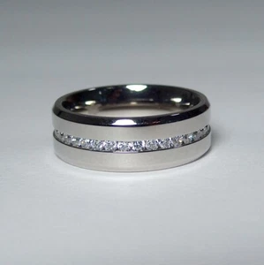 Mens Ring Stainless Steel Band Inlayed Rhinestones Wedding Size 10 - Picture 1 of 3