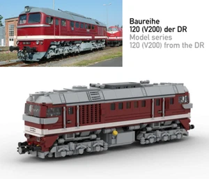 Bauanleitung BR 120 V200 DR Diesel Lok weisser Zierstreifen Klemmbaustein Modell - Bild 1 von 4