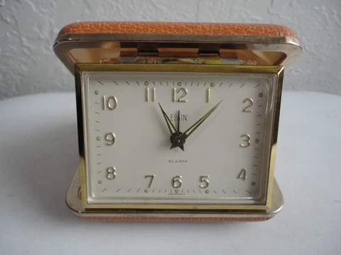 Vintage Elgin Travel Alarm & Clock Wind Up Germany works Cover