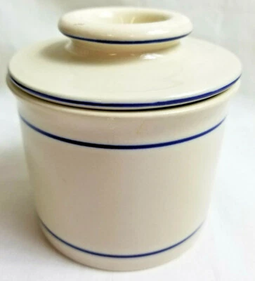 Plato guardián mantequilla Norpro blanco azul con forma de campana gres 3" Foto 1 de 4