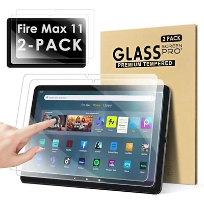 2 Pack 9H TEMPERED GLASS Screen Protector for Amazon Fire Max 11 (2023) 13th Gen - Image 1 of 4