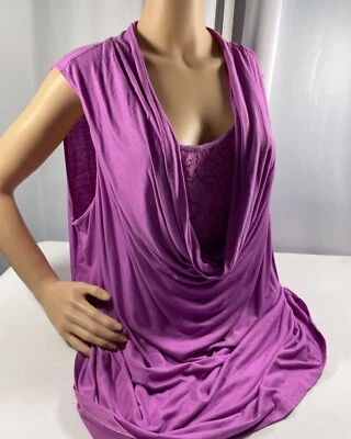 ELLE PARITE A PARIS TANK WITH LACE FRONT AND DRAPE NECK OVERLAY SIZE 2X - Image 1 of 4