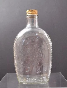 Vintage Log Cabin Syrup Drum Clear Glass Bottle Wood Print Metal Cover 7 3/4"W14 - Picture 1 of 12