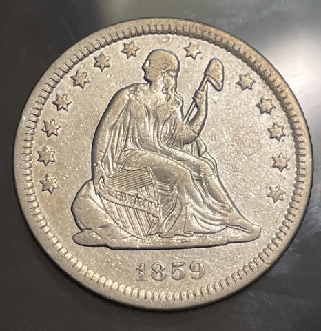 1859-O Seated Liberty Silver Quarter VF Cleaned High Grade Cover
