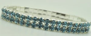 Lot of 1 pcs 2 line BLUE Rhinestone silver plated Stretch Bracelets Wedding - Picture 1 of 3