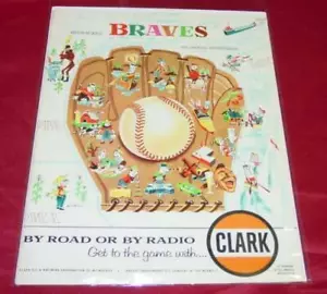 1957 MILWAUKEE BRAVES Program Scorecard vs. SF Giants - Mays & Aaron & Matthews+ - Picture 1 of 9