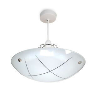 Linear Glass Ceiling Uplighter Pendant Shade - White & Clear - Easy Fit -Modern