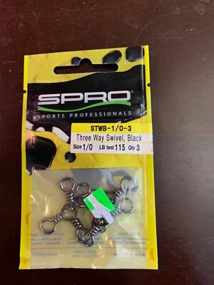 THREE WAY SWIVEL black / sz. 1/0 / 115lb test / 3-pack NEW! sports professionals - Image 1 of 2