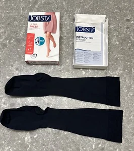 Jobst Ultra Sheer Compression Knee Stockings 20-30 mmHg (L) Closed Toe Navy NEW - Picture 1 of 15