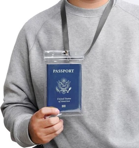 Transparent Passport ID Badge Holder Extra Large 6x4" W/ 17" Neck Lanyard 2 Pack - Picture 1 of 5